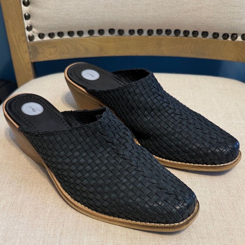 Joie Black Woven Western Style Leather Mules, Size 9